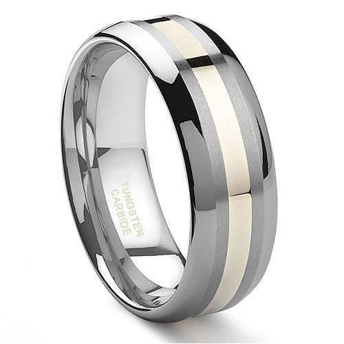 8MM Tungsten Carbide 14K Gold Inlay Wedding Band Ring Size 7-15.5