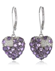 Sterling Silver Heart Cluster Amethyst Diamond Earrings (3/16 cttw, I-J Color, I2-I3 Clarity)