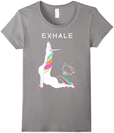 Women's Exhale T shirt / Unicorn With Rainbow Yoga funny Shirt Small Slate
