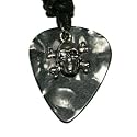 Black Guitar Pick Necklace - Skull and Crossbones