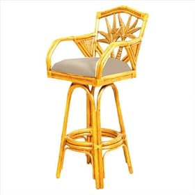Cancun Palm Indoor Swivel Rattan 24 Counter Stool in Natural Finish Fabric: Palm Grove
