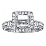 1.55 CT Princess-Cut Designer Semi Mount Engagement Ring in 14k White Gold