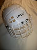 ITECH white Ice Hockey Helmet with wire/ metal face guard - size 6 3/4 - 7 1/4 - Very Good Structual condition but no paddding and nob chin strap