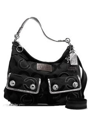 Coach Signature Op Art Lurex Pocket Sac Shoulder Bag Purse 16167 Black