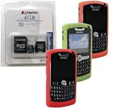 Combo of Orange, Green, Red Silicone Skin Cover Case and Kingston 4GB microSDHC Class 4 Memory Card with miniSD, SD Adapter for Blackberry 8800 8820 8830