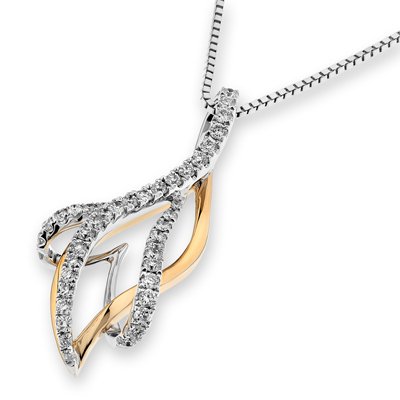 18K Rose Gold and White Gold 3D Wing of Angel Diamond Pendant w/925 Sterling Silver Chain 16\