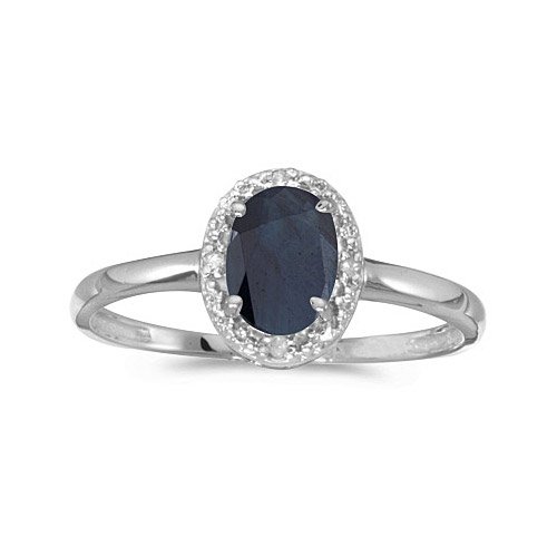 10k White Gold Oval Sapphire And Diamond Ring