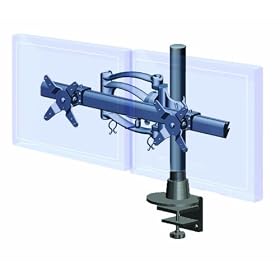 Ergotech Dual Horizontal with Single Articulating LCD Monitor Arm on 16-Inch Pole, Desk Clamp (200-C16-B02)
