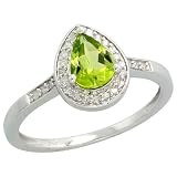 14k White Gold Pear-shaped Stone Ring, w/ 0.10 Carat Brilliant Cut Diamonds & 0.64 Carat Pear Cut (7x5mm) Peridot Stone, 7/16 in. (11mm) wide