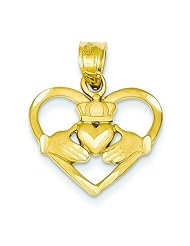 14K Yellow Gold Claddagh Heart Charm Irish Love Pendant