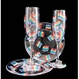 Pride Rainbow Design - Hand Painted - Toasting Flutes - 6 oz. & 7 inch Cake Plates