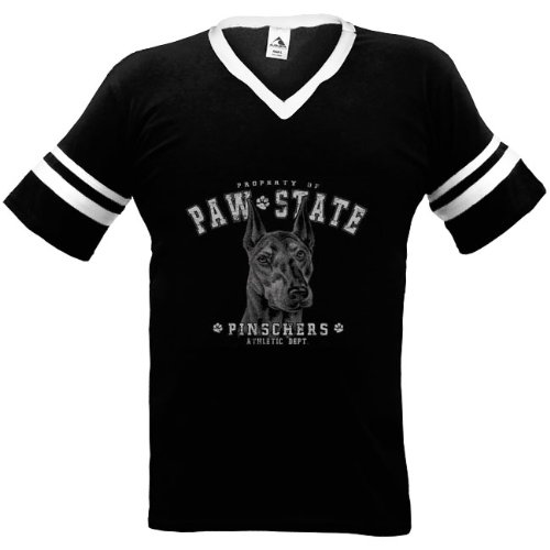 Doberman Pinscher Mens Ringer T-shirt, Property Of Paw State, Canine Athletic Dept. Mens V-neck Shirt Picture