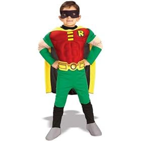 Kids Childrens Costume Batman Robin Boys Outfit Muscle Chest Jumpsuit Boot Tops Eye mask Cape Belt by Party Life 365