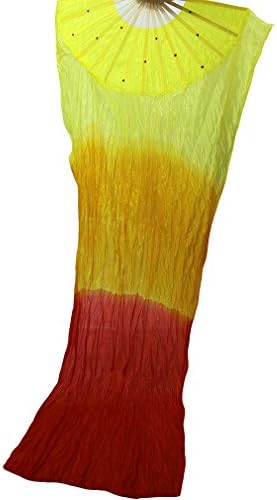 Neverold 1.8m Long Belly Dance Fans Artificial Silk Bamboo Veils Art Colorful Left Right Hand (3colorful, left hand)