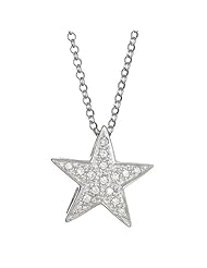 Cute Sterling Silver Star Pendant Necklace with Cubic Zirconia for Women with Chain