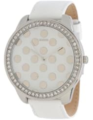 GUESS U0258L2 Womens White Patent Leather Strap Watch.