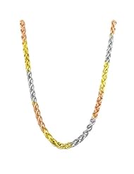 Tri-Color Gold Over Sterling Silver Spiga Chain (18 inch)