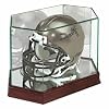 Full Size Football Helmet Display Case with Glass Top, Mirrored Bottom and Back and Cherrywood Finis