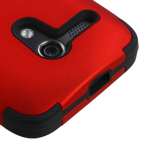 Moto G Case (1st Gen & 1st Gen with 4G LTE), Rock Me Wireless (TM) 3 items Bundle - Screen Protector, 24K Gold Plating Electromagnetic Waves Blocking Sticker and Triple Layers Protective Case for Motorola Moto G 1st Generation. (Red / Black)