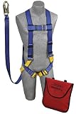 Protecta AB17533 Full Body Fall Protection Harness and 6ft Shock Absorbing Lanyard Combo with Carrying/Storage Bag
