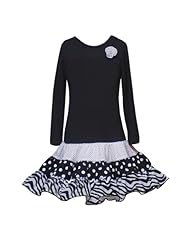 Girls Dropped   Waistline Knee Length Animal Print Zebra Print Long Sleeves Round Neck Cotton/Polyester/Knit  Tiered Party Dress  With Ruffles