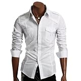 Herren Casual Schulterriemen Pocket Slim Hemden Weiss(CJL) L