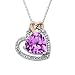 XPY Sterling Silver and 14k Pink Gold Diamond and Heart Shape Created Pink Sapphire Heart on Heart Pendant (.10cttw, I-J Color, I3 Clarity), 18