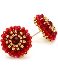 Miguel Ases Rubellite Bead and 14k Gold Filled Small Button Earrings