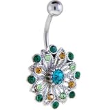 PEACOCK JEWEL FLOWER Belly Button Ring