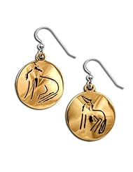 14K Yellow Gold Western Range Wolftown Wolf Earrings. Made in USA.