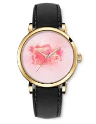SPRAWL Aanalog Fashion Series Gold Ladies Watches of Genuine Black Leather Strap,Unique Wrist Watch for Women Girls Designed with Design of pink flowers