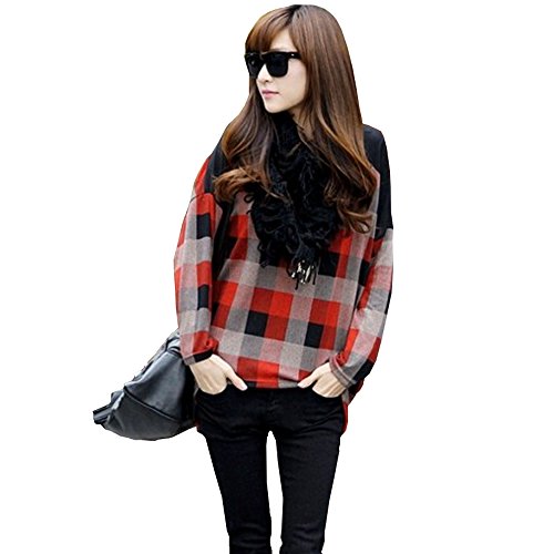 【ノーブランド】カットソー ドルマンスリーブ トップス 長袖 チェック柄 レディース チュニック [ウェア&シューズ] [ウェア&シューズ]