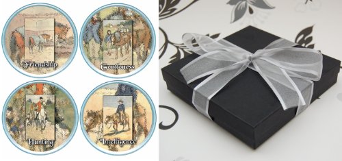 Gift Boxed Set of 4 Round Coasters Mary Tourtel Horses 4