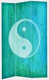 Asian Design Wall Art Print Room Divider - 70" Yin Yang Bagua & Om Symbol Photo Printed Foldable Decorative Floor Screen