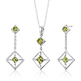 Sterling Silver 2.50 carats total weight Multishape Peridot Pendant Earrings and 18 inch Necklace Set