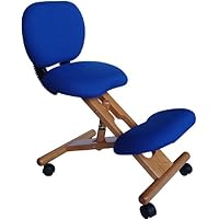 Kneeling Office Chair with Blue Fabric Seat and Wood Frame - WL-SB-310-GG