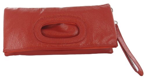 Sarky Ladies Crinkle Patent Clutch Bag - Orange