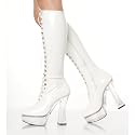 5 Inch Sexy High Heel Knee Boot Stack Heel 1 1/2 Inch Platform Boots White Patent / Clear CLEARANCE