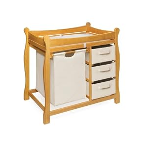 Badger Basket Company Sleigh Style Changing Table with Hamper 3 Baskets in Honey by Badger Basket