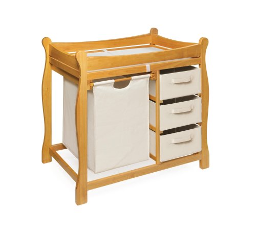 Badger Basket Company Sleigh Style Changing Table with Hamper/3 Baskets in Honey