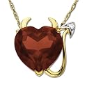 14k Yellow Gold Garnet and Diamond Devil Heart Pendant, 18"