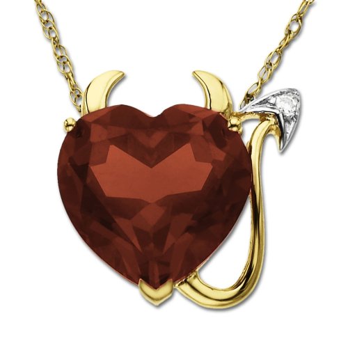 14k Yellow Gold Garnet and Diamond Devil Heart Pendant, 18