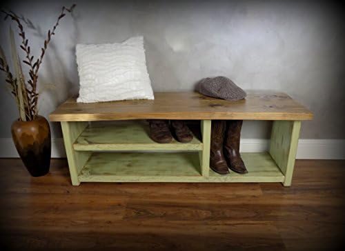 Shoe Bench with Boot Cubby - New Avacado Green Base with Stain Top
