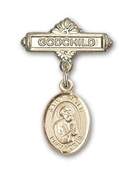 Gold Filled Baby Badge with St. Peter the Apostle Charm and Godchild Badge Pin