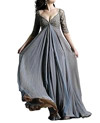 Chiffon Elbow Length Sleeves Lace Evening Dress 