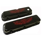 1986-95 Ford 302 5.0L Fox-Body Mustang Steel Valve Covers - Black w  Red V8 Logo by CFR Performance