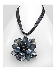 Flower Cotton Dyed Mother of Pearl Necklace In Zinc