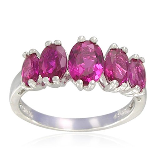 Sterling Silver Oval-Shaped Created Ruby Ring