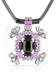 Purple and Black Cabochon and Crystal Square Hematite Pendant Necklace, 19"+3" Extender