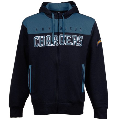 NFL Men's San Diego Chargers End Zone All Pro Full Zip Hood (Navy, X-Large)